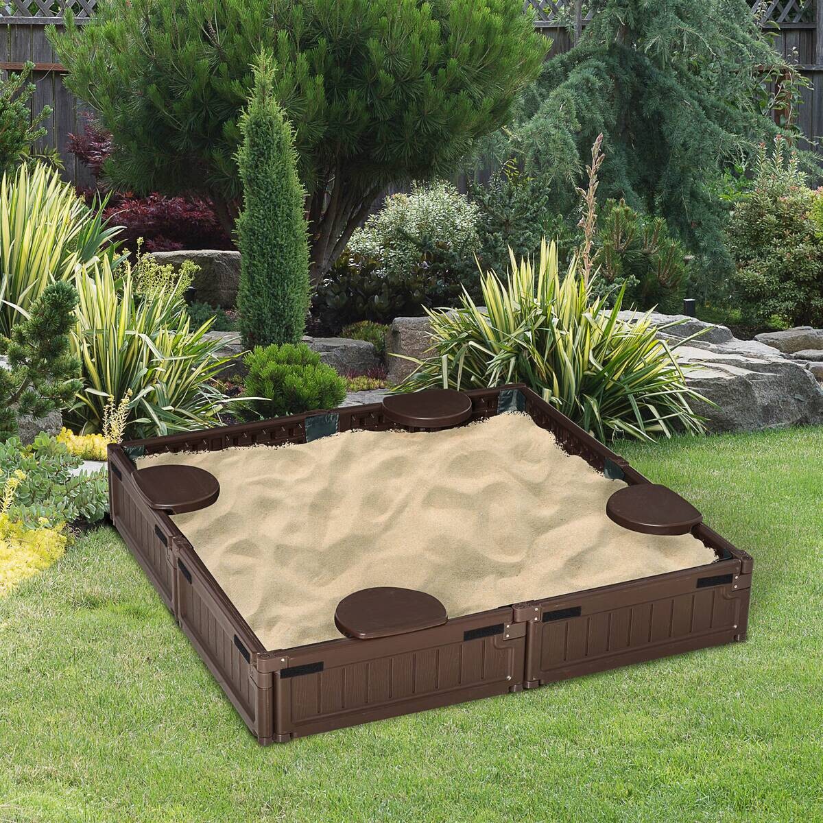 Outsunny Sandkasten braun B/H/L: ca. 123x21x123 cm