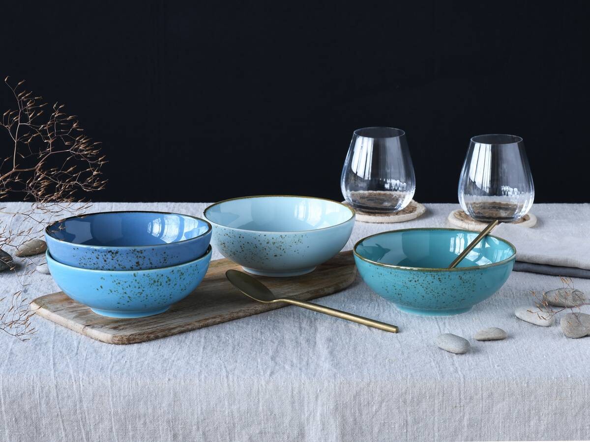 CreaTable Schalen-Set Nature Collection Aqua blau Steinzeug 4 tlg.