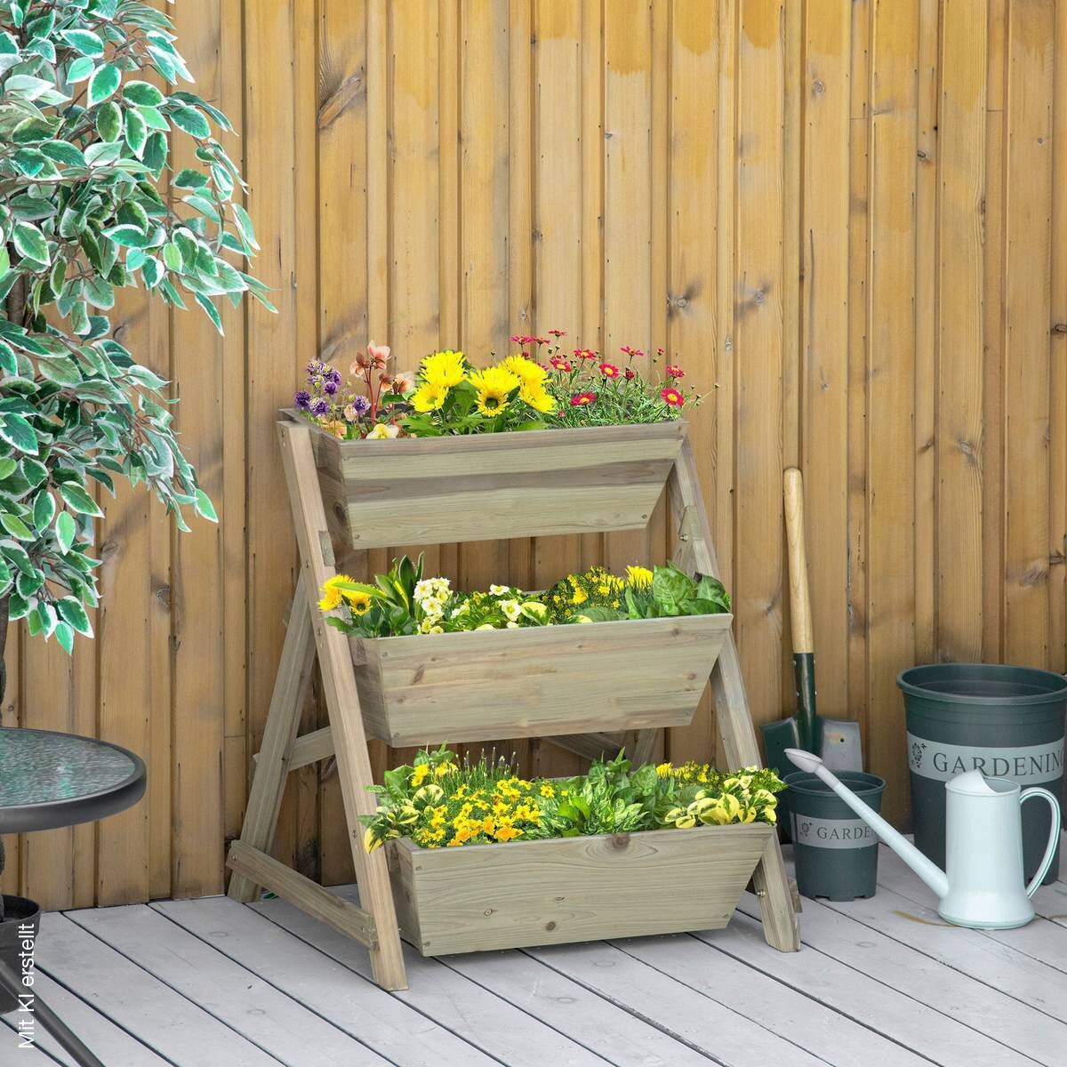 Outsunny Blumentreppe natur Holz B/H/L: ca. 61x77x71 cm