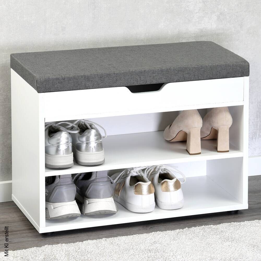 Kesper Schuhschrank mit Sitzkissen weiß Spanplatte B/H/L: ca. 30x45x60 cm