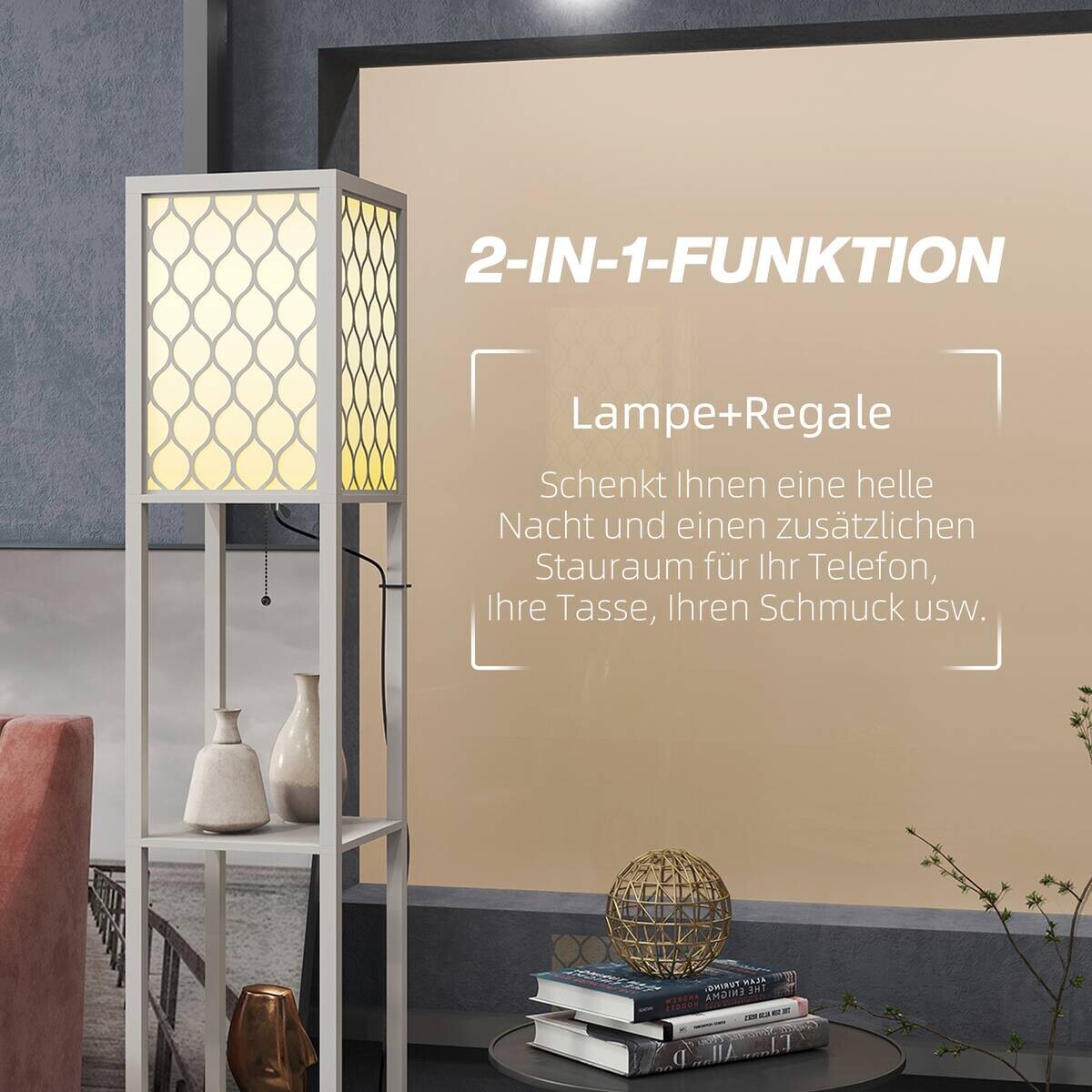 HOMCOM Stehleuchte grau MDF Kunststoff B/H/L: ca. 26x156x26 cm E27 2 Brennstellen