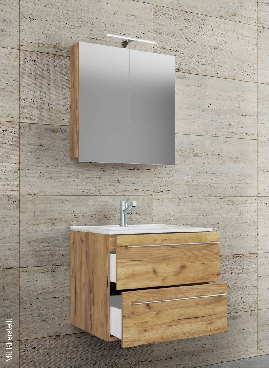 Waschplatz 3tlg-Badinos Eiche Honig Nachbildung B/H/T: ca. 61x52x46 cm