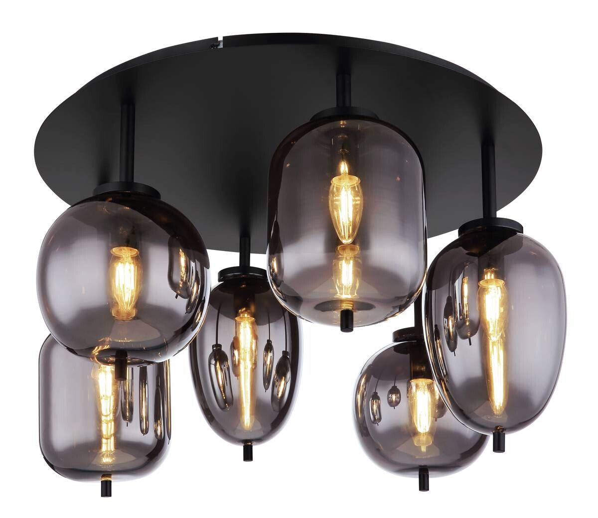GLOBO Deckenleuchte Blacky mattschwarz Metall Rauchglas H/D: ca. 38x65 cm E14 6 Brennstellen