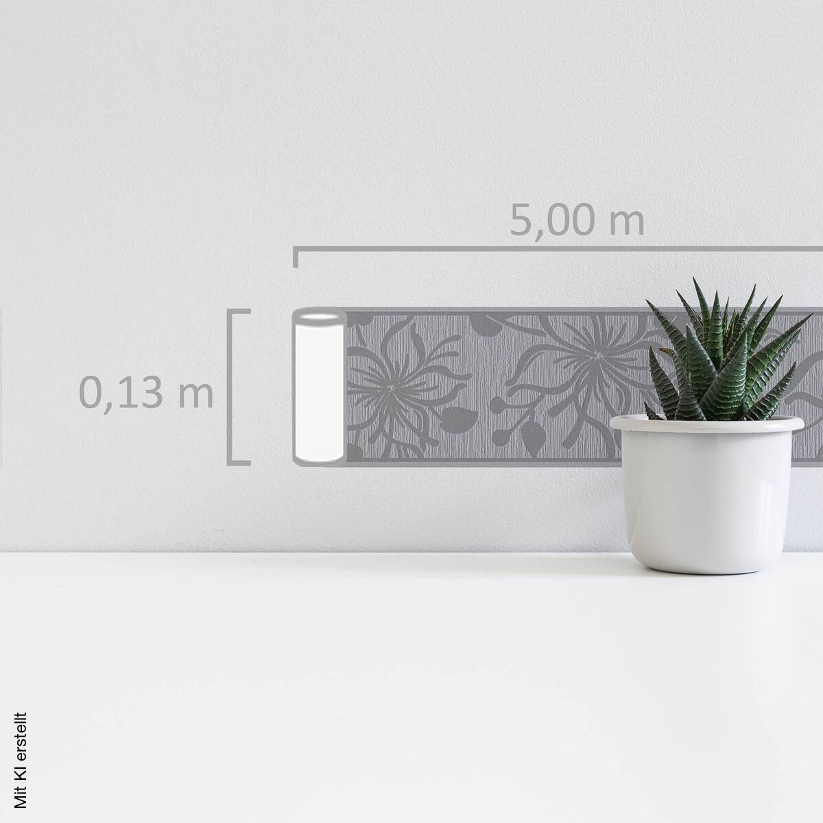 Borte Blumenranke grau B/L: ca. 13x500 cm