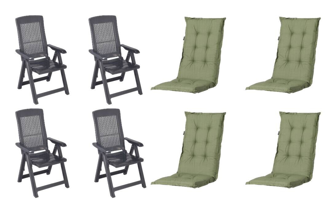 PROGARDEN,MADISON Klappsessel Set + Auflagen Tampa grün Kunststoff B/H/L: ca. 61x109x60 cm