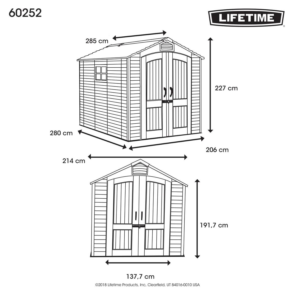 Lifetime Gartenhaus Phoenix Lichtgrau B/H/L: ca. 214x227x285 cm