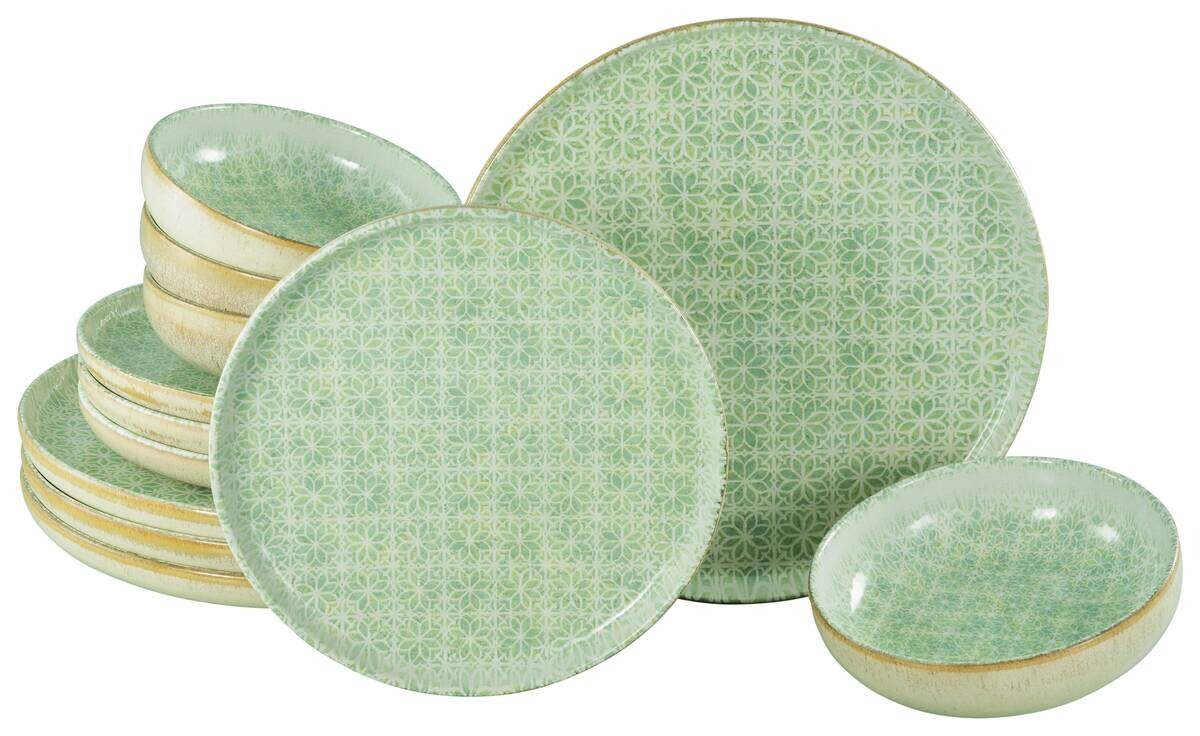 CreaTable Tafelservice Uno Emiliana grün Steinzeug 12 tlg.