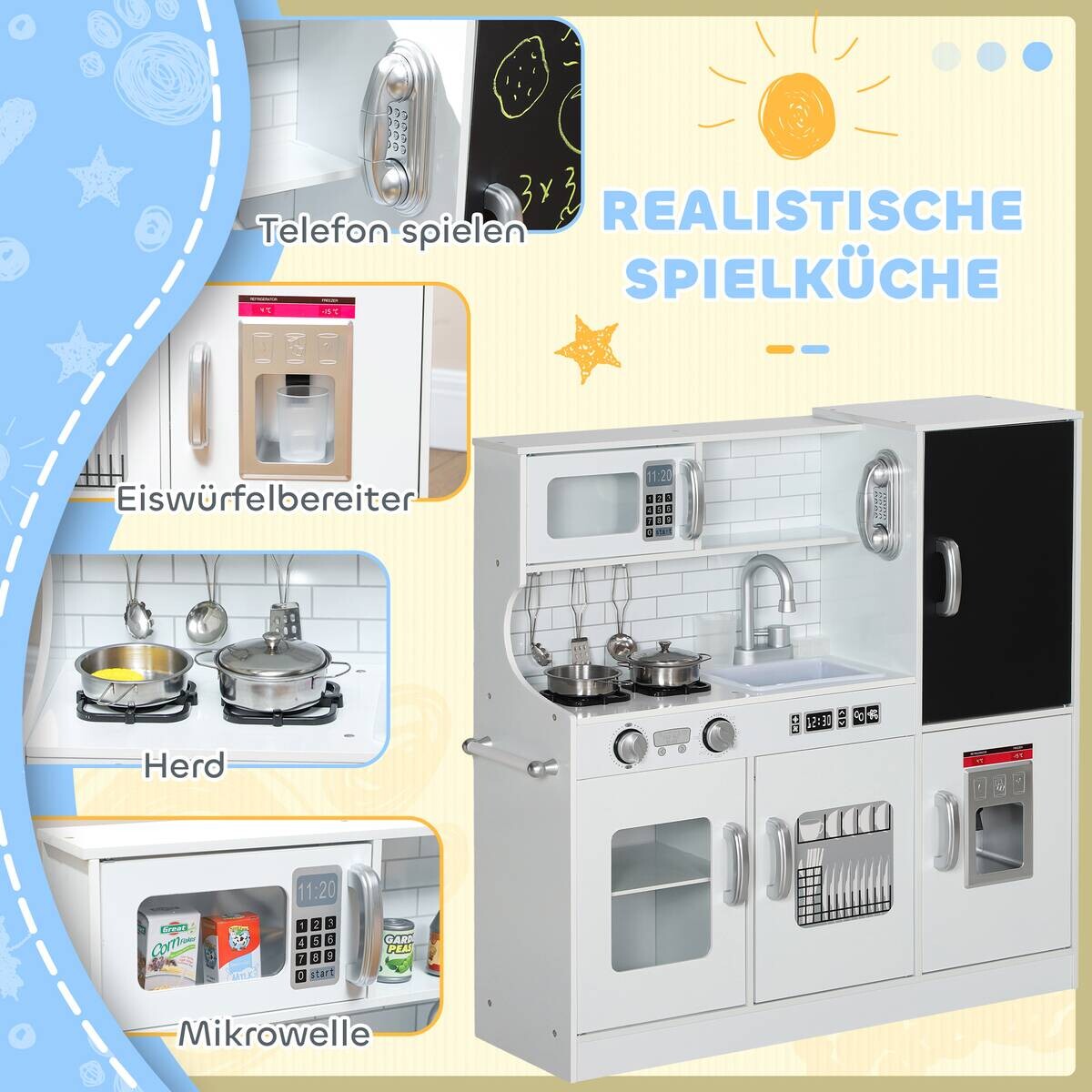 AIYAPLAY Kinderküche weiß B/H/L: ca. 26,8x81x83,8 cm