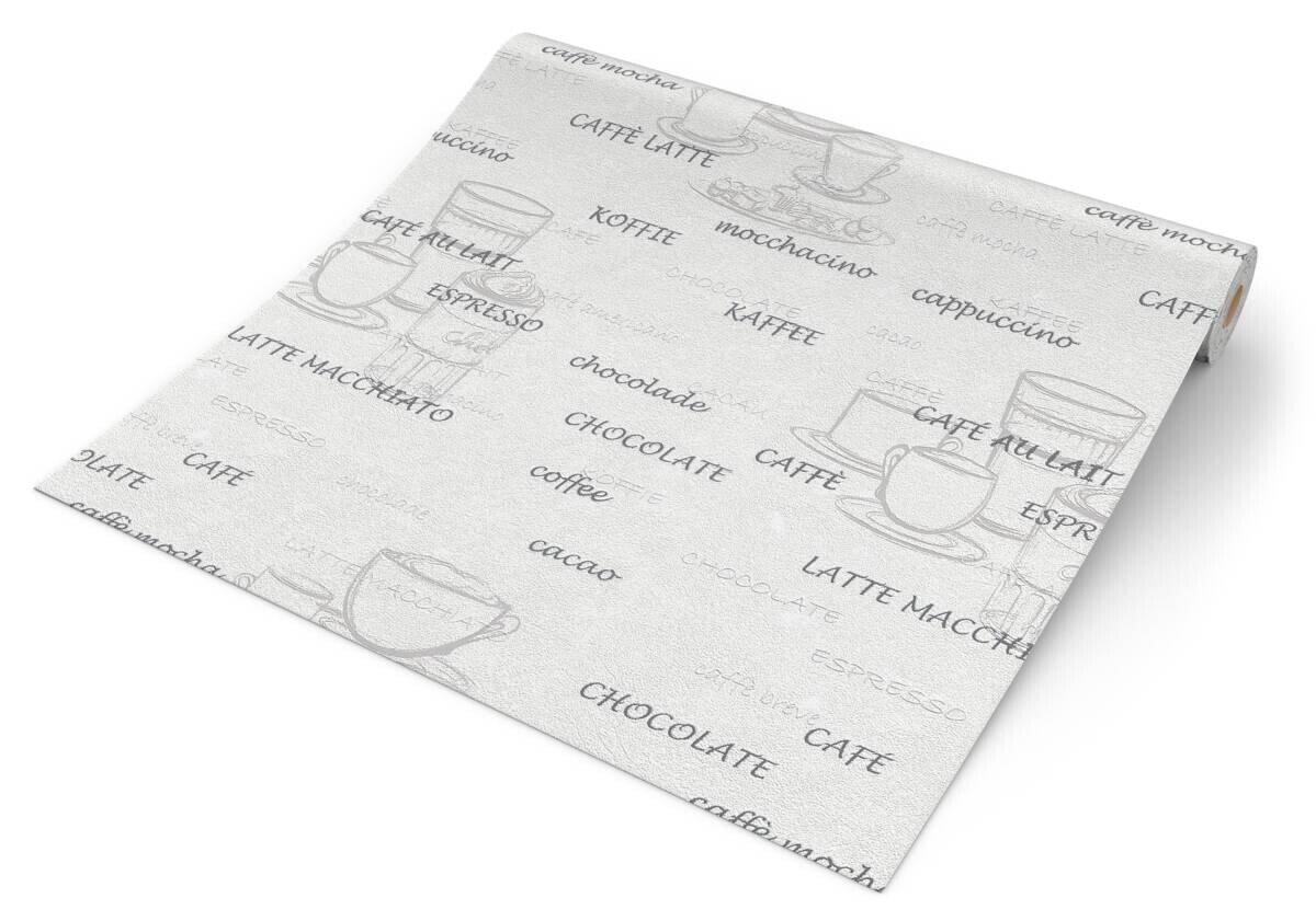 Vliestapete Kaffee weiß silber B/L: ca. 53x1005 cm