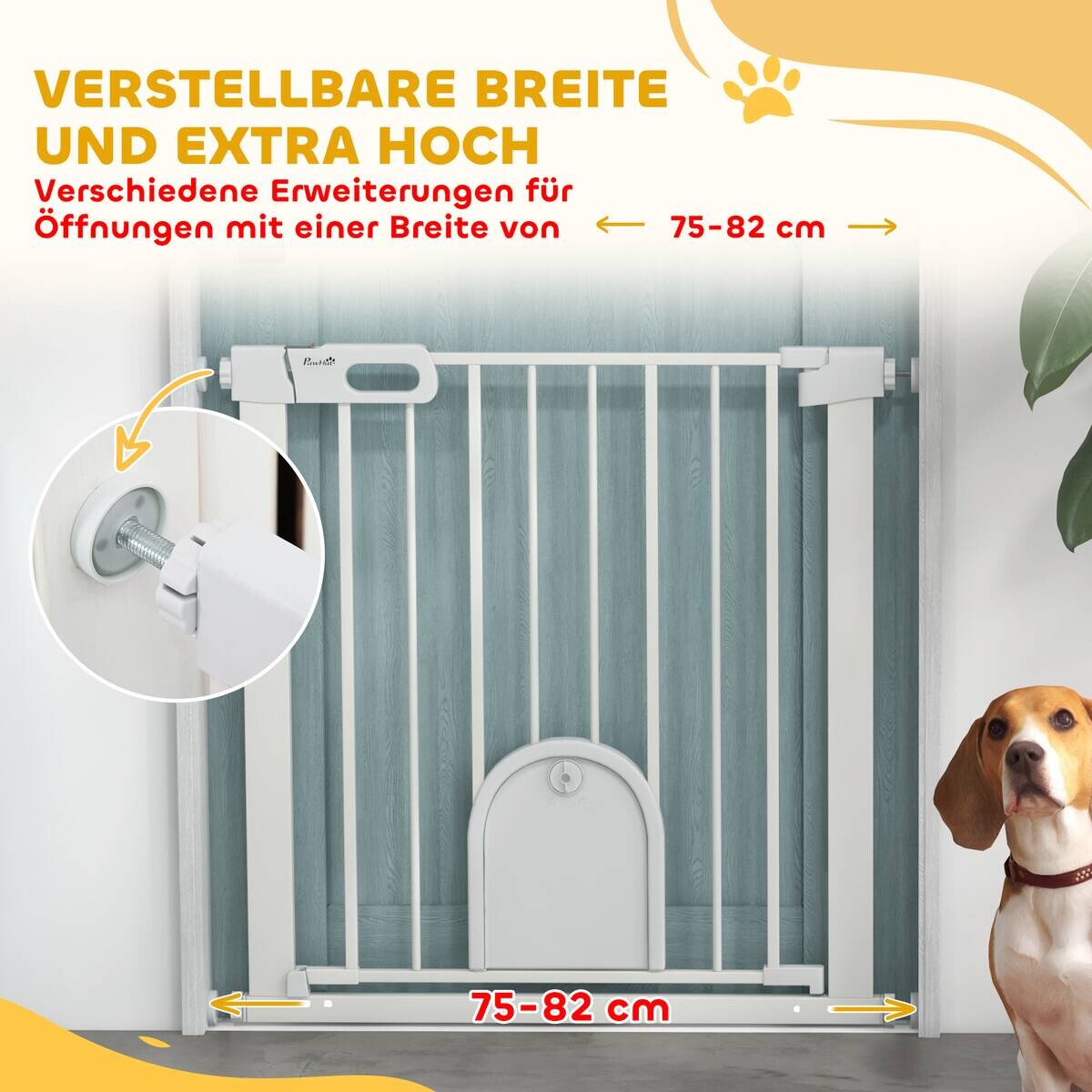PawHut Türschutzgitter weiß B/H/T/L: ca. 2x76x2x82 cm