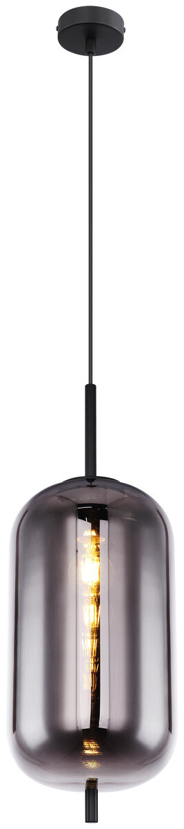 GLOBO Pendelleuchte Blacky schwarz Rauch Metall Glas H/D: ca. 120x22 cm E27 1 Brennstellen