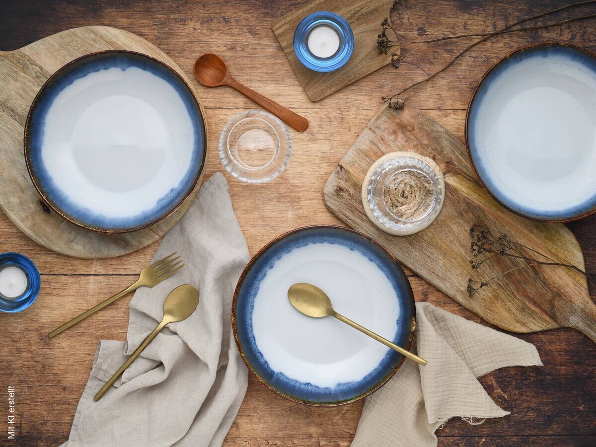 CreaTable Schüssel-Set Cascade blau Steinzeug