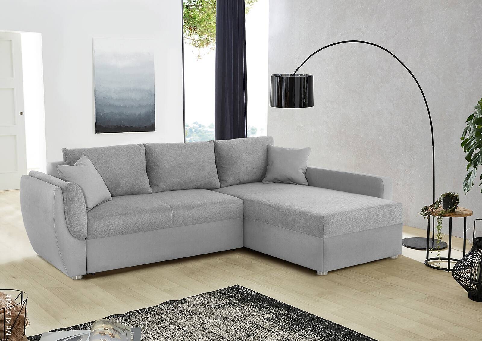 Ecksofa mit Bettfunktion und Bettkasten grau Polyester B/H/T: ca. 247x82x178 cm