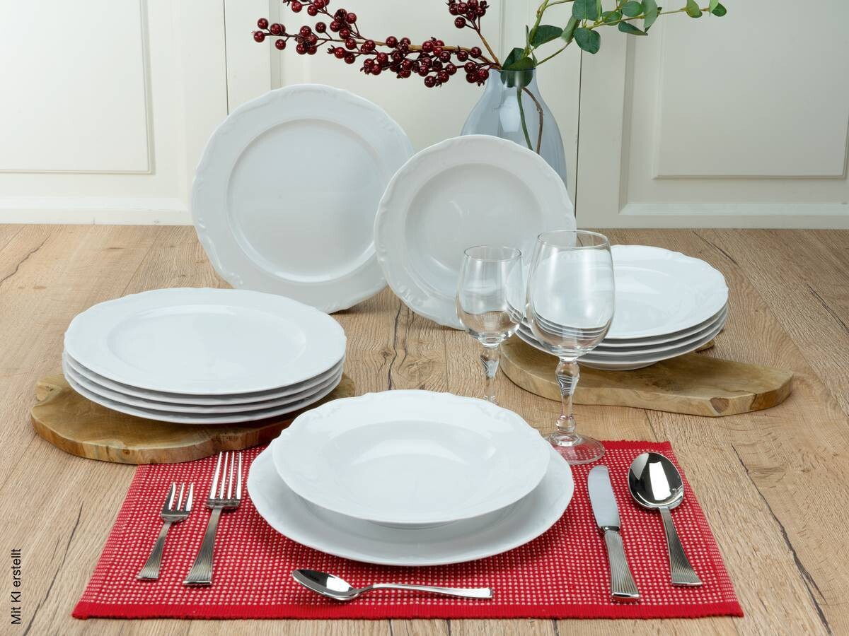 CreaTable Tafelservice Maria Theresia weiß Porzellan 12 tlg.