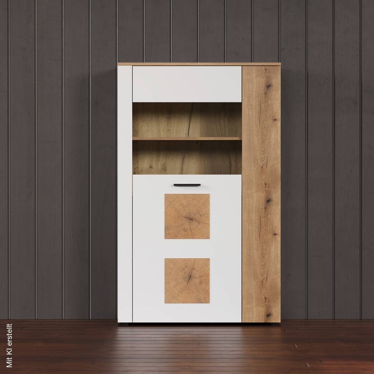 Vitrine Vitoria weiß Eiche Evoke Coast Nachbildung B/H/T: ca. 90x146x42 cm