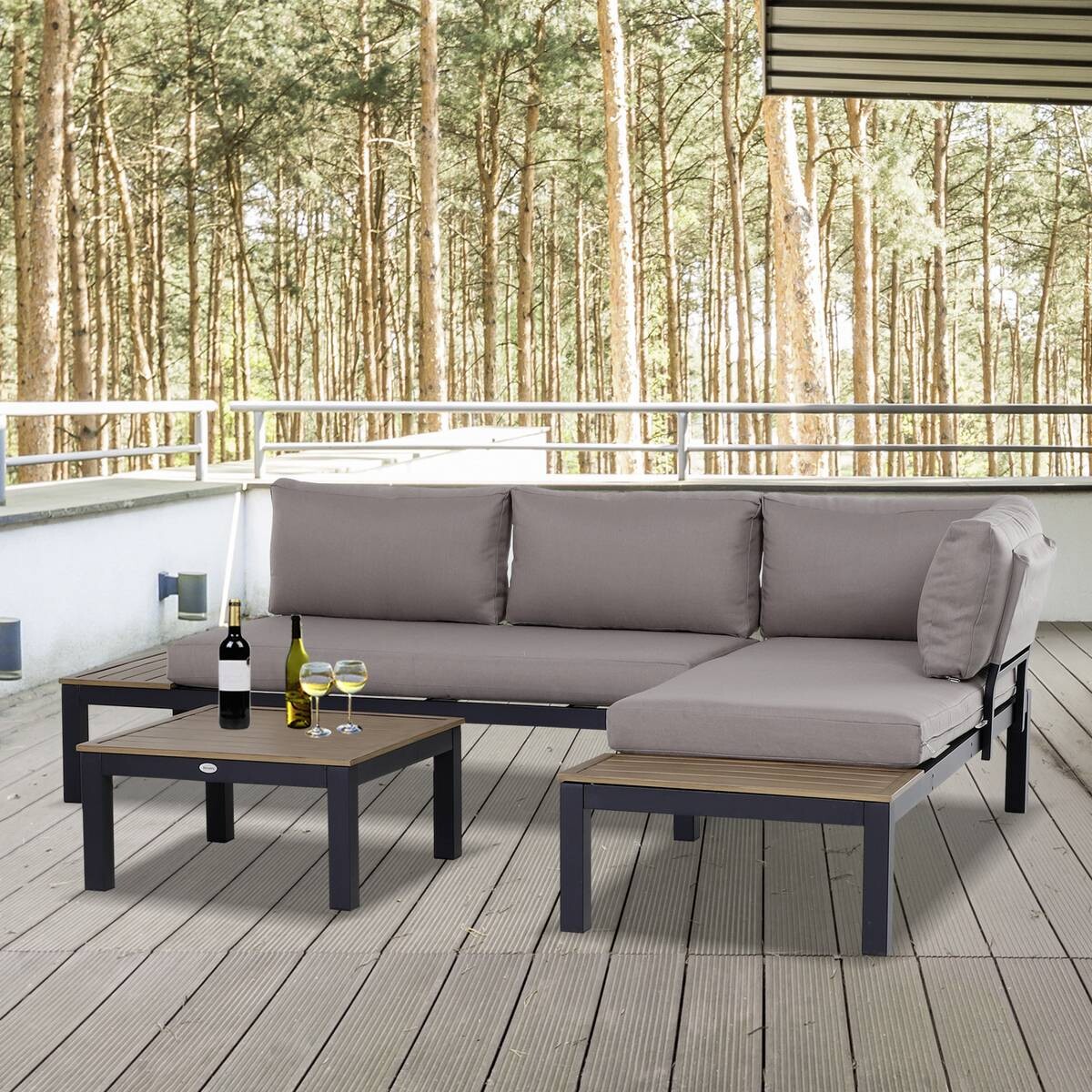 Outsunny Gartengarnitur grau Aluminium B/H/L: ca. 164x69x74 cm