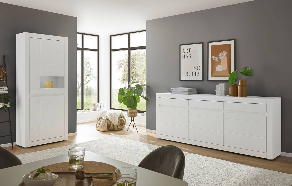 Vitrine Chester weiß matt B/H/T: ca. 85x198x35 cm