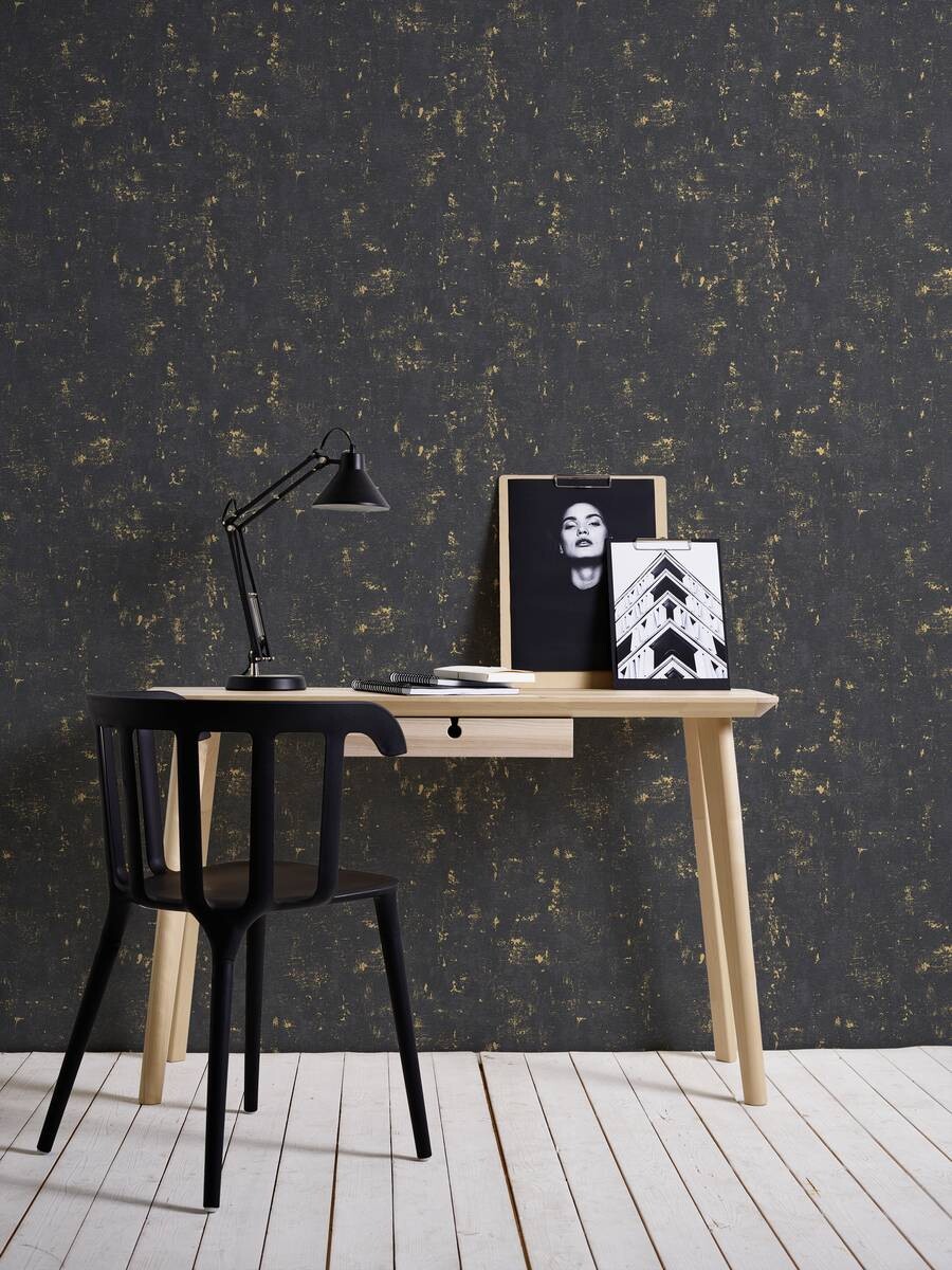 Vliestapete Betonoptik schwarz gold B/L: ca. 53x1005 cm