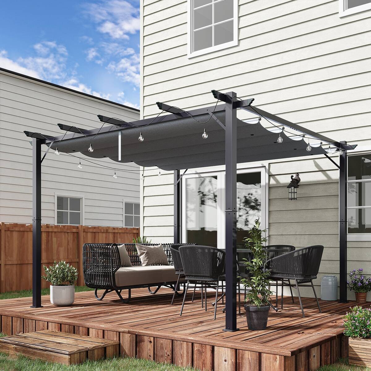 Outsunny Pergola mit Schiebedach grau Aluminium B/H/L: ca. 300x223x300 cm