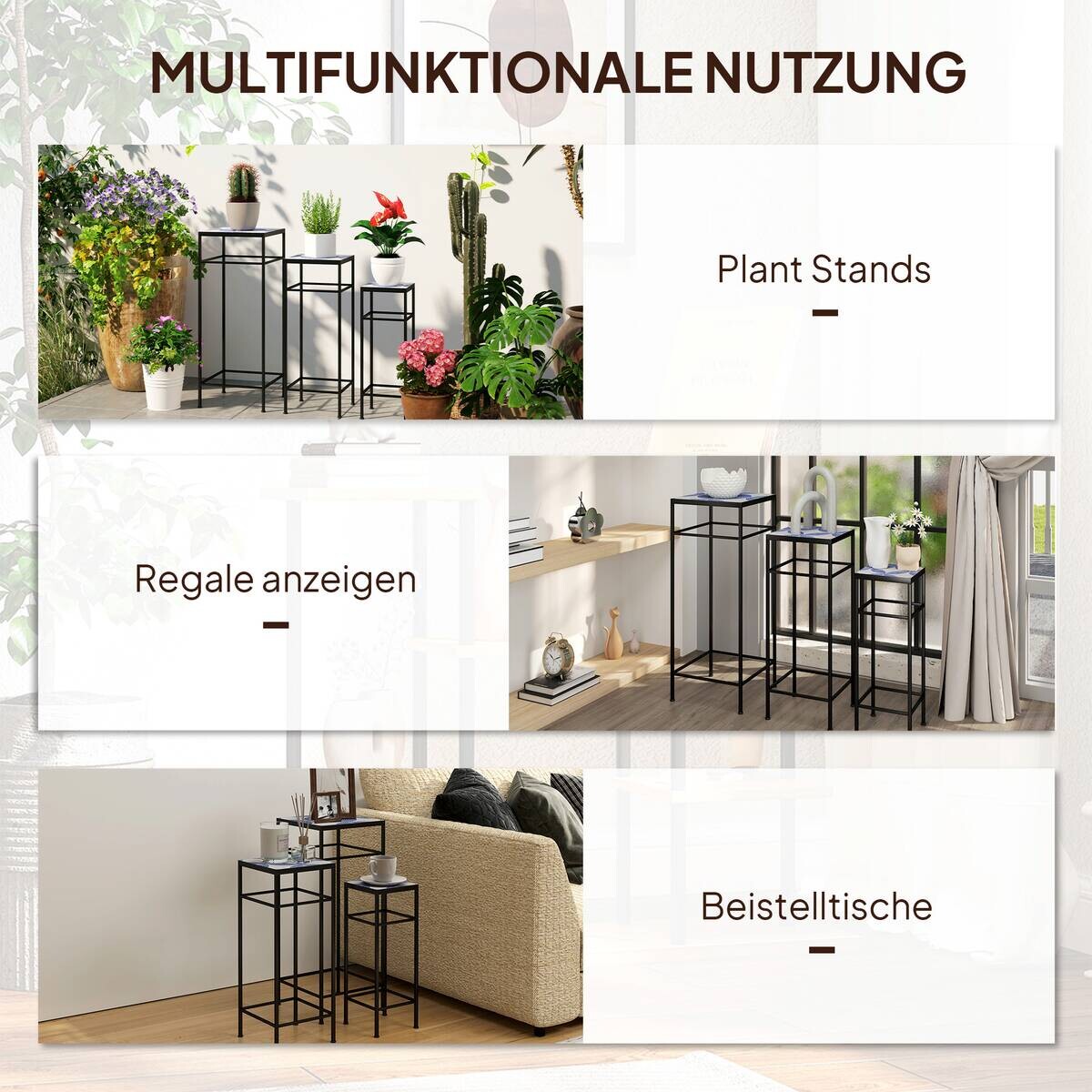 Outsunny Pflanzenständer 3er Set blau Metall B/H/L: ca. 28x71x28 cm