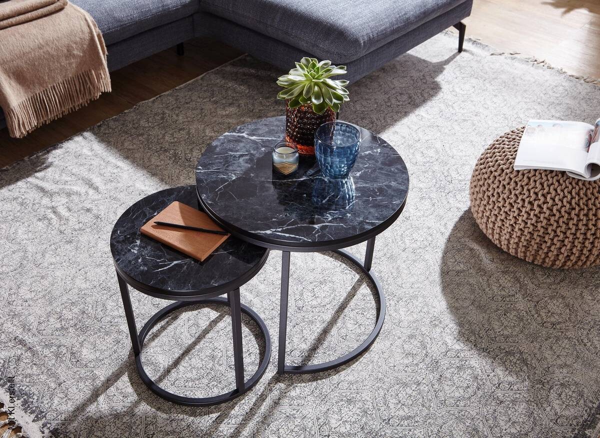 Couchtisch 2er-Set. schwarz Marmor Optik schwarz