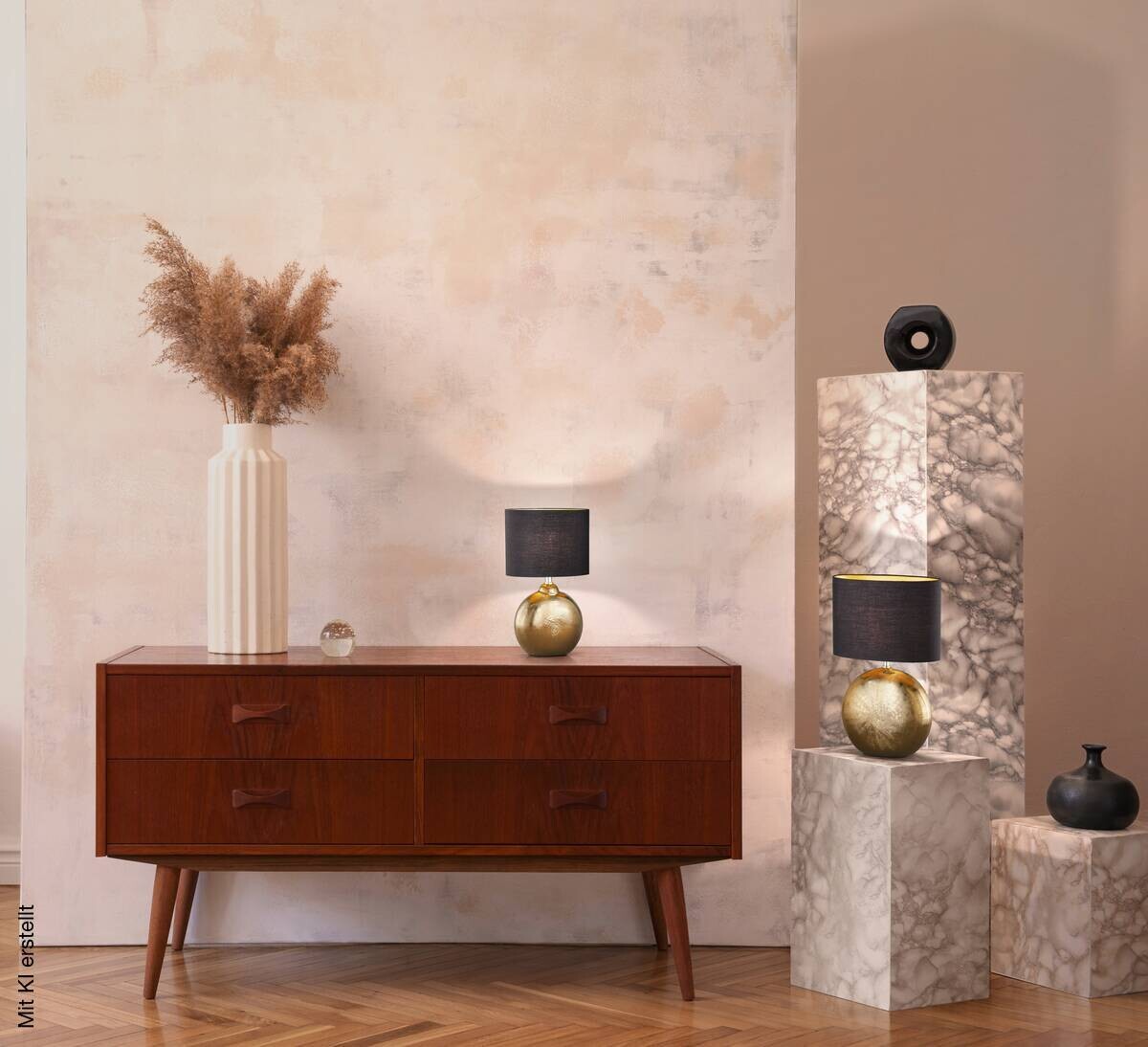 Fischer & Honsel Keramik-Tischleuchte 50556 Foro bronze schwarz Keramik Stoff E27 1 Brennstellen