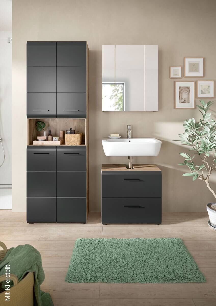 Badezimmer-Set Ice Nox Oak Nachbildung schwarz matt B/H/T: ca. 135x185x30 cm