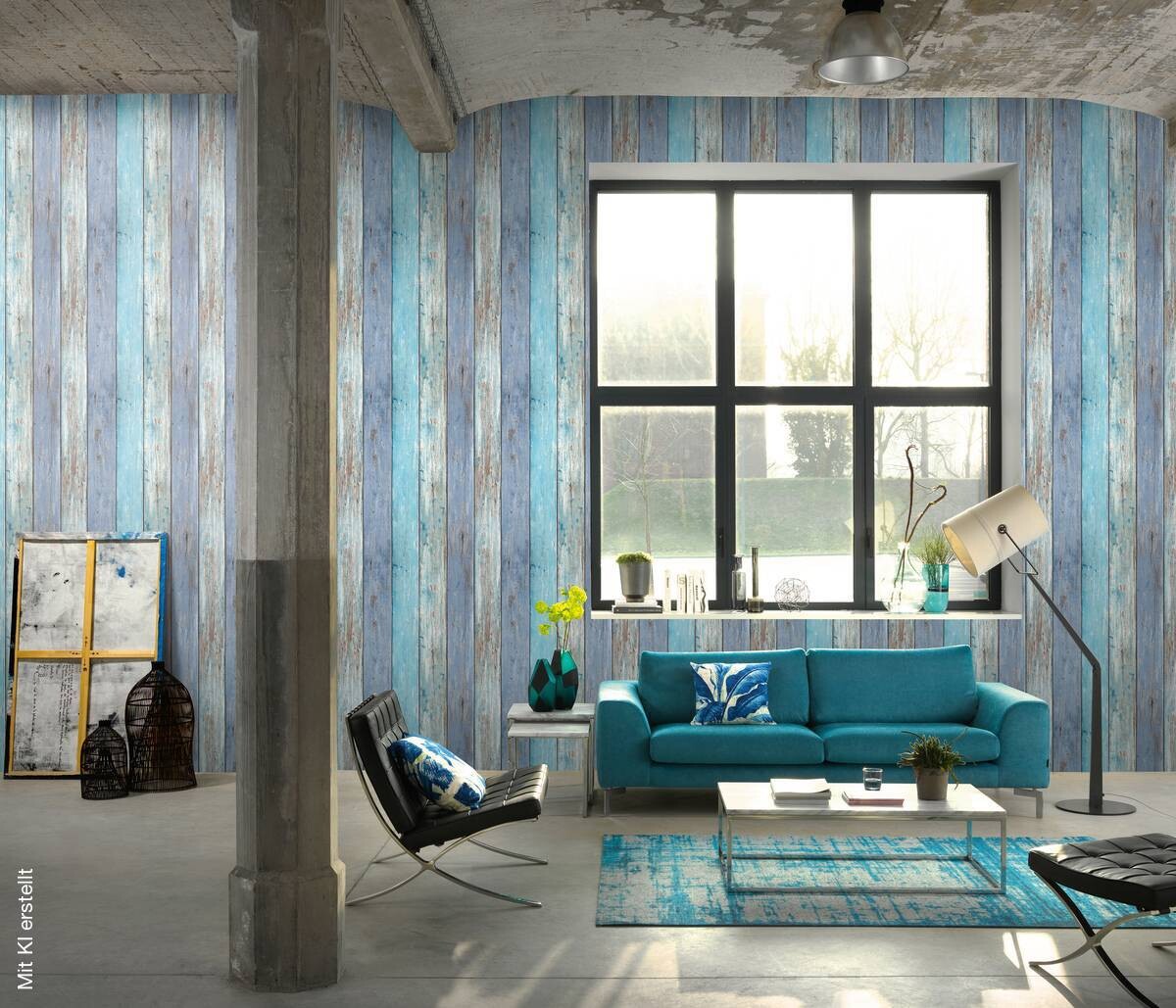 Vliestapete Holzoptik blau B/L: ca. 53x1005 cm