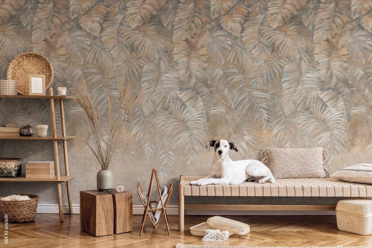 Livingwalls Fototapete Blätter braun beige creme B/L: ca. 280x159 cm
