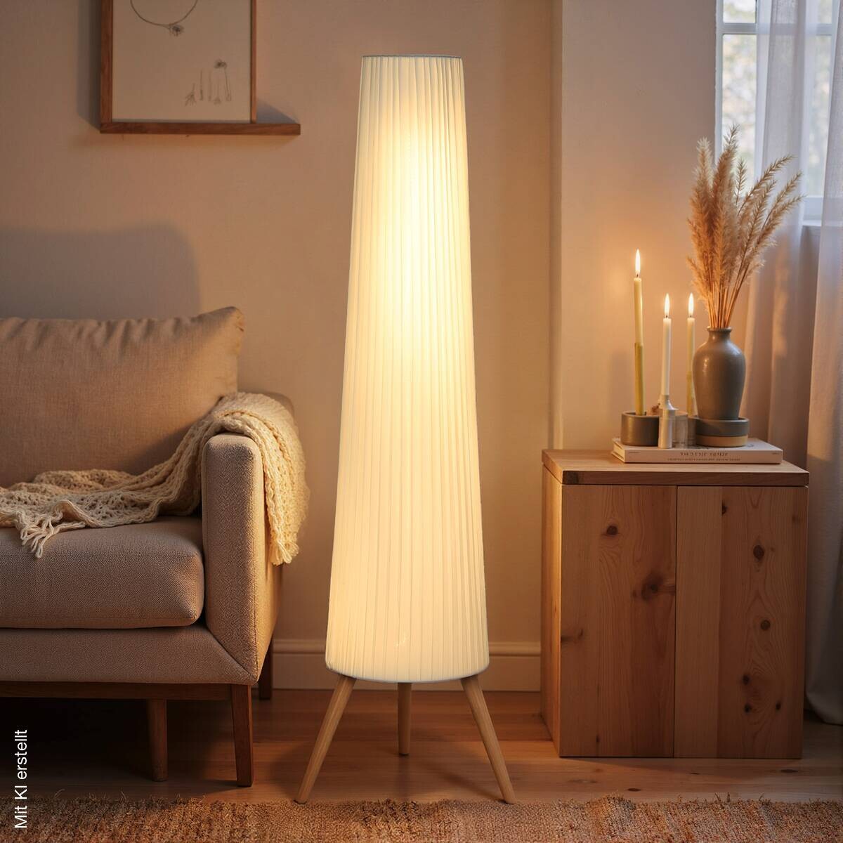 HOMCOM Stehleuchte weiß Stoff Holz B/H/L: ca. 46x153x46 cm 1 Brennstellen