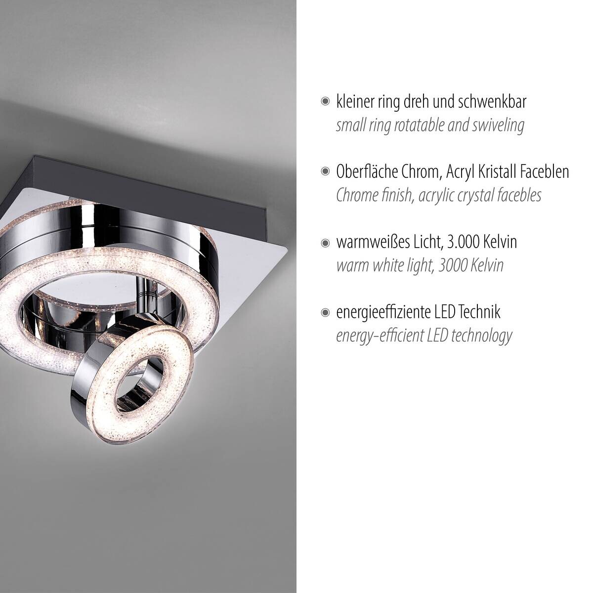 Just Light LED-Deckenleuchte 2-flg. Tim Chrom Metall Acryl B/H/L: ca. 17x13x17 cm 1 Brennstellen