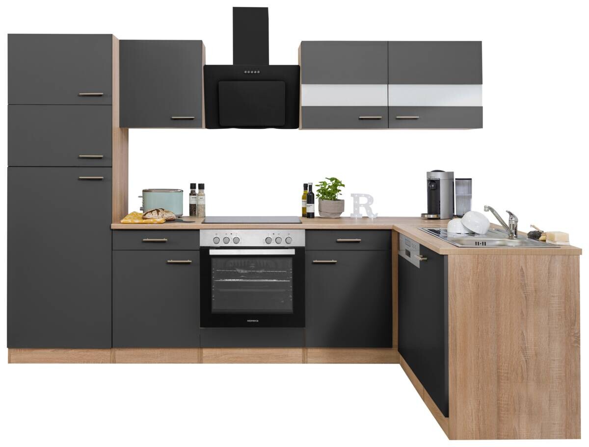 Respekta Winkelküche Economy grau matt B/H/T: ca. 280x200x172 cm