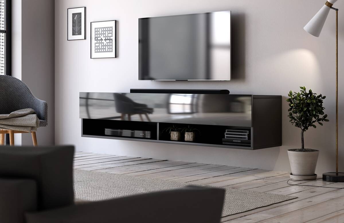 TV-Board Derby schwarz matt schwarz glänzend B/H/T: ca. 140x30x31 cm