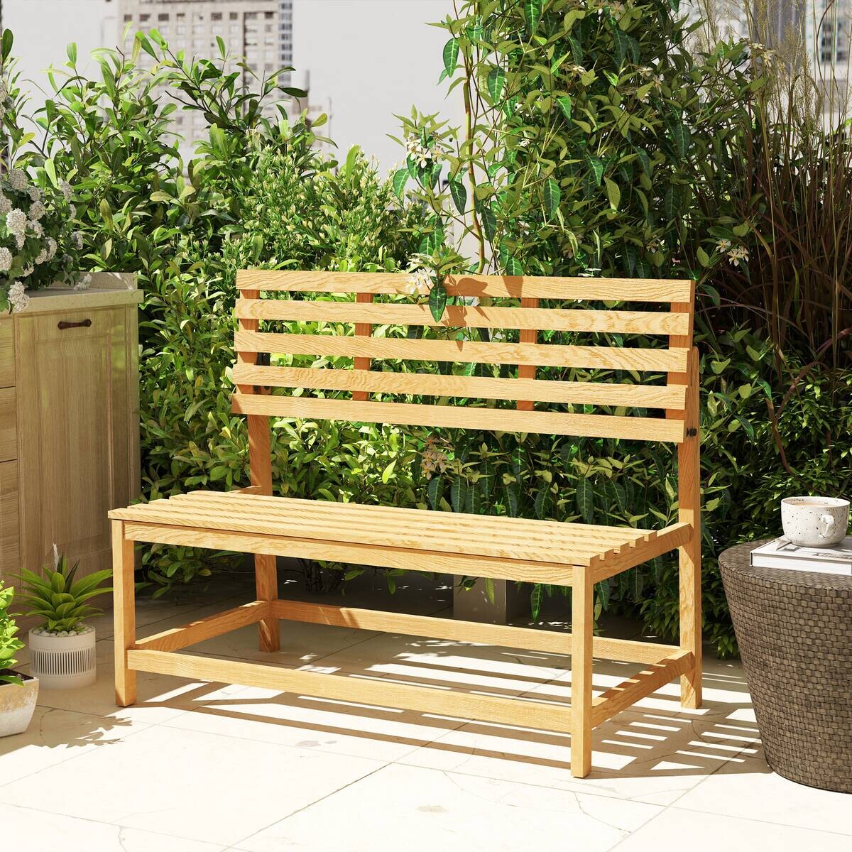 Outsunny Gartenbank teak Holz B/H/L: ca. 61x89x110 cm