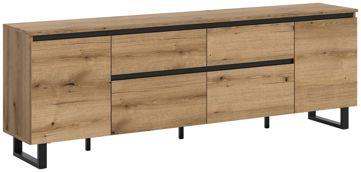 Lowboard Tomasa Evoke Oak Nachbildung schwarz B/H/T: ca. 188x65x36 cm