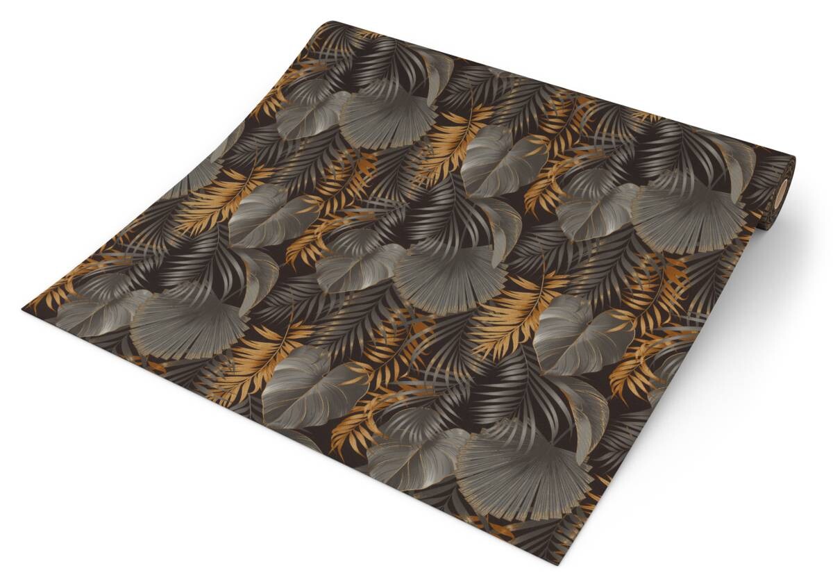 Vliestapete Dschungel schwarz gold B/L: ca. 53x1005 cm