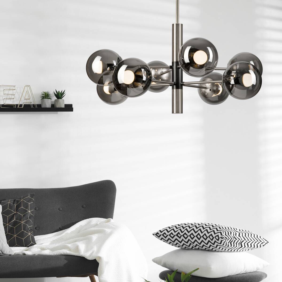 Lamkur Deckenleuchte Chrom Stahl Glas B/H/L: ca. 66x68x66 cm E14 8 Brennstellen