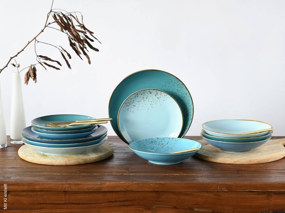 CreaTable Tafelservice Nature Collection Aqua blau Keramik 12 tlg