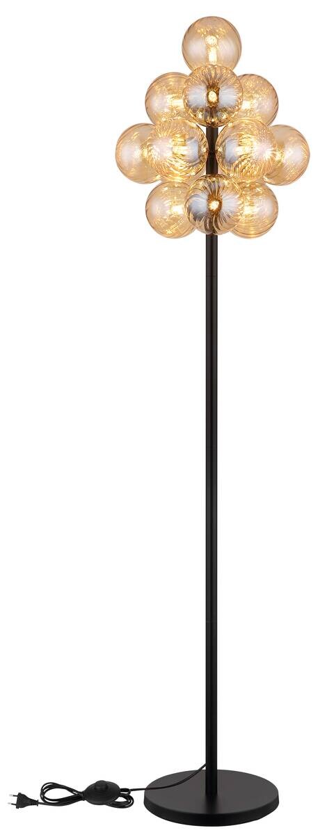 GLOBO Stehlampe amber schwarz Metall Glas H/D: ca. 160x39,5 cm 13 Brennstellen
