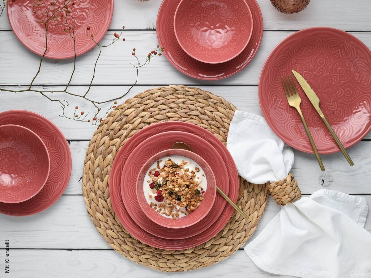 CreaTable Tafelservice Orient Mandala rot Porzellan 18 tlg.