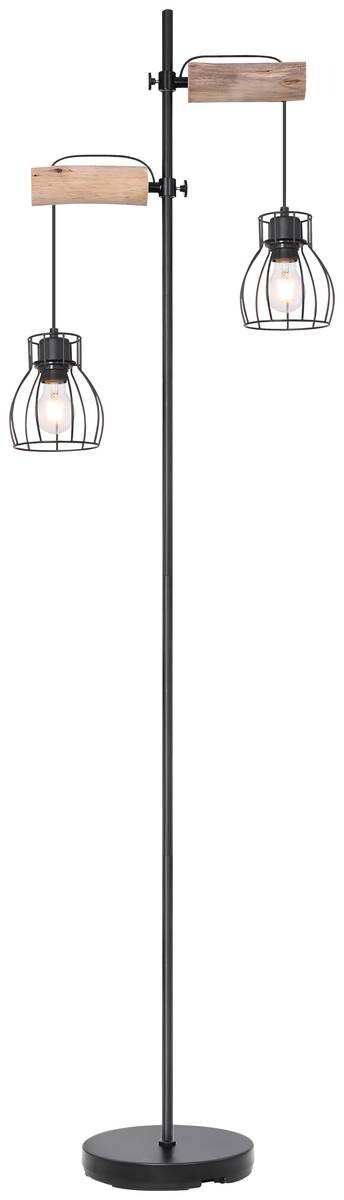 GLOBO Stehlampe Mina schwarz natur Metall Holz H: ca. 168 cm E27 2 Brennstellen