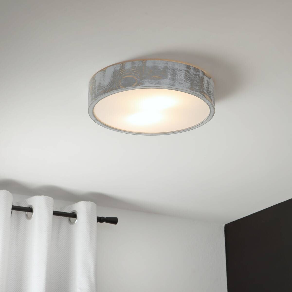 Lamkur Deckenleuchte hellbraun weiß Glas Holz B/H/L: ca. 38,5x12x38,5 cm 3 Brennstellen