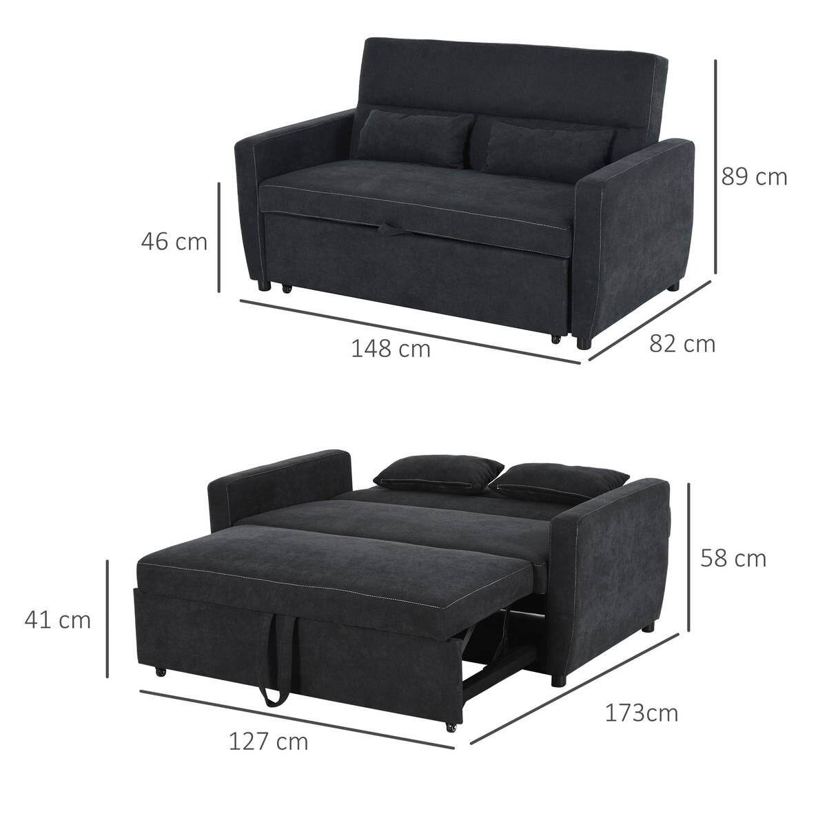 HOMCOM Schlafsofa 833-834 schwarz B/H/T: ca. 148x89x82 cm