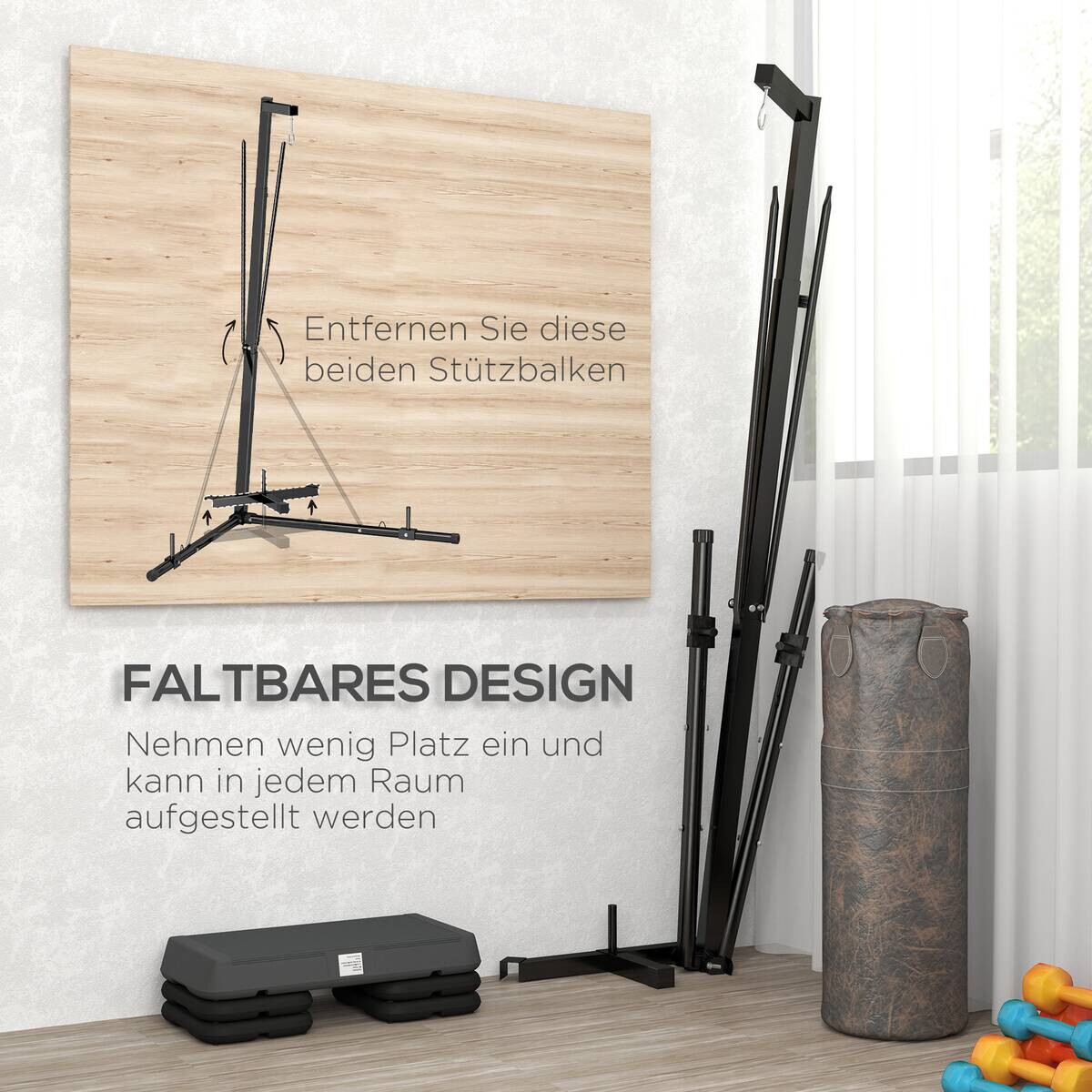 SPORTNOW Boxsackständer schwarz Stahl B/H/L: ca. 90x225x170 cm