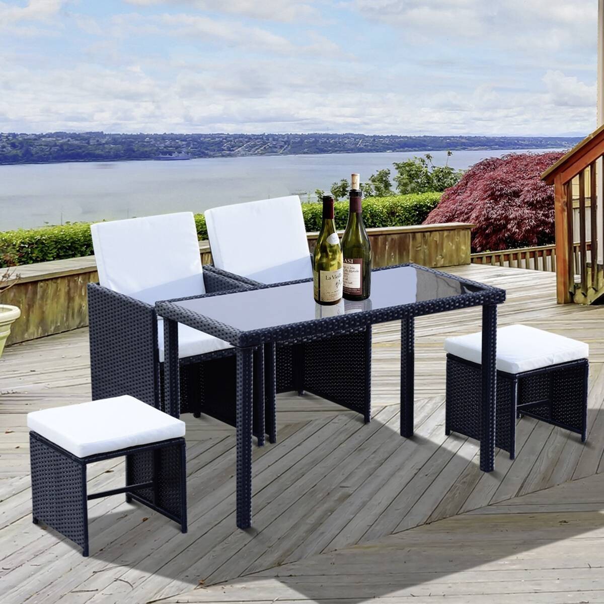 Outsunny Sitzgruppe schwarz Polyrattan