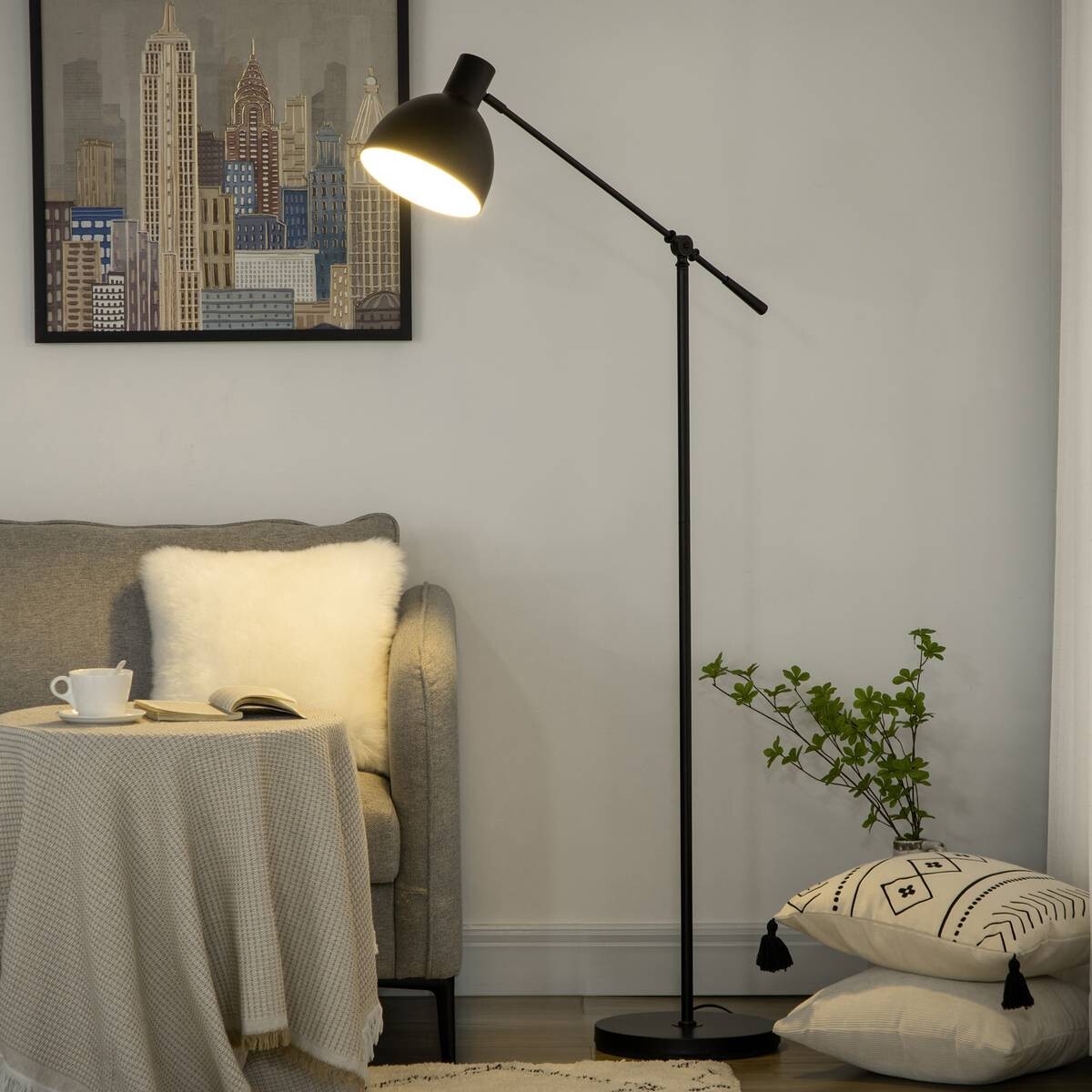 HOMCOM Stehlampe schwarz Stahl B/H/T: ca. 30x131x30 cm