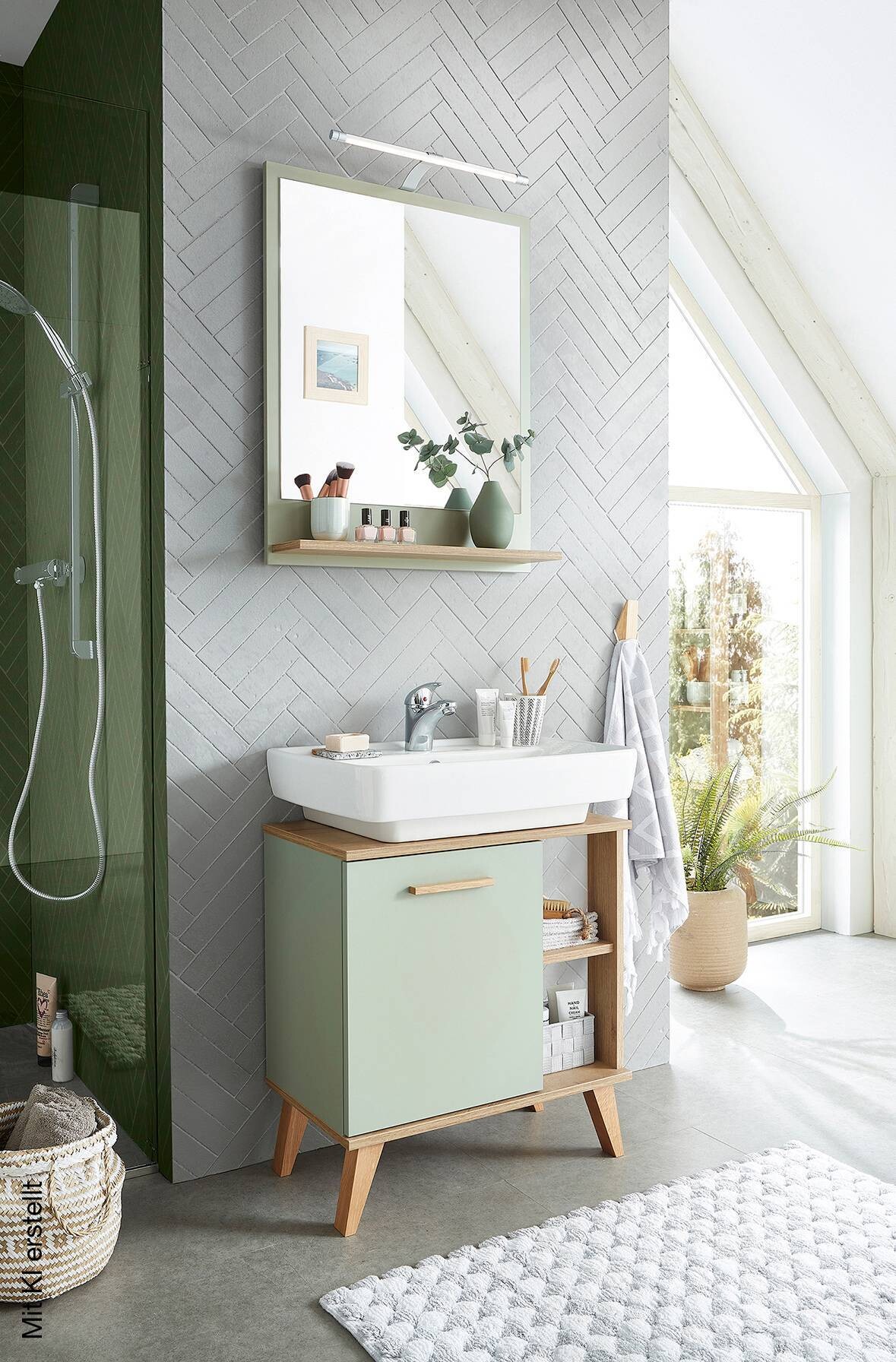 Badezimmer-Set Quickset 963 salbei Nachbildung Eiche Riviera Nachbildung B/H/T: ca. 60,5x200x33 cm