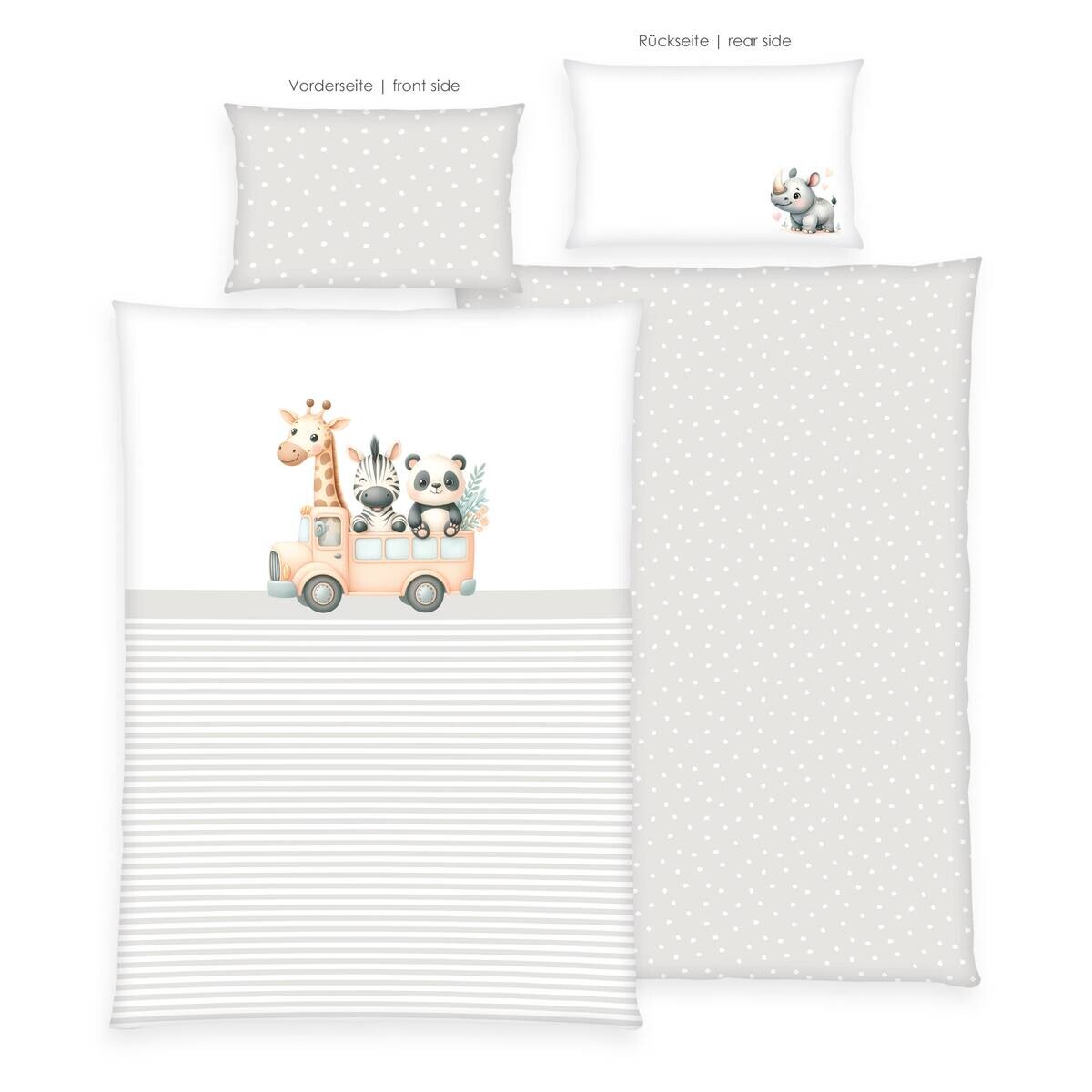 babybest Baumwoll Bettwäsche Adventure Buddies weiß grau 100% Baumwolle B/L: ca. 100x135 cm
