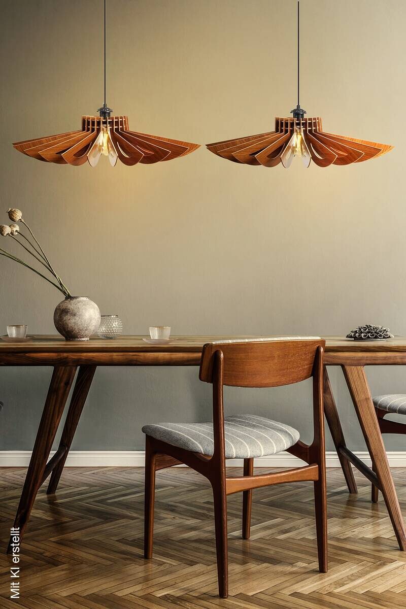 Opviq Pendelleuchte nussbaum MDF B/H/T/L/D: ca. 52x45x52x52x52 cm E27 2 Brennstellen
