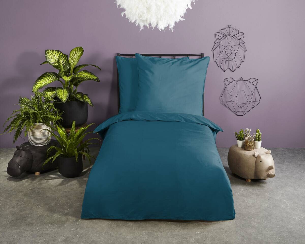 Baumwoll Bettwäsche Satin petrol Baumwolle B/L: ca. 135x200 cm